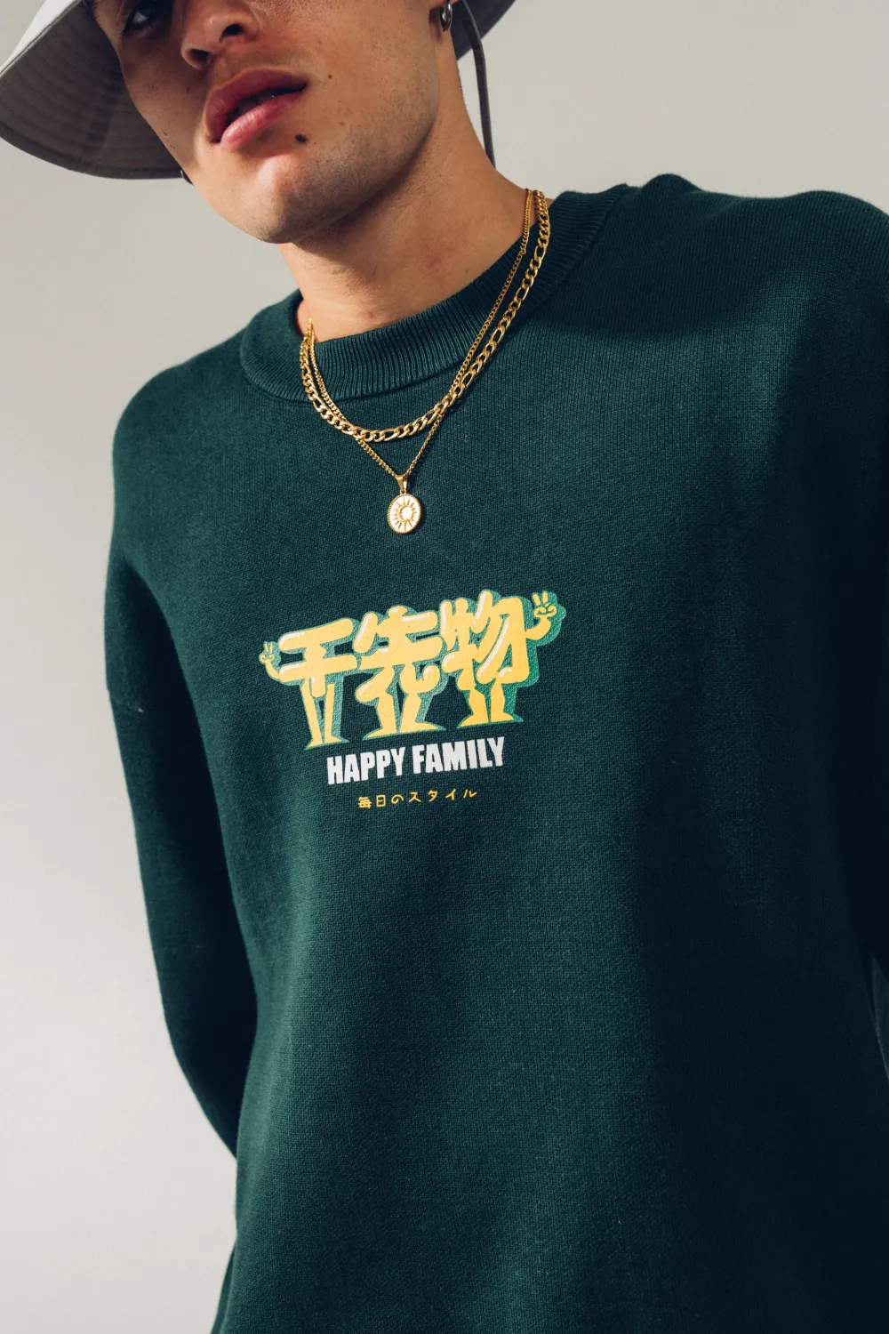 A Thousand Futures 'Happy Family' Knit Sweater - Forest Green