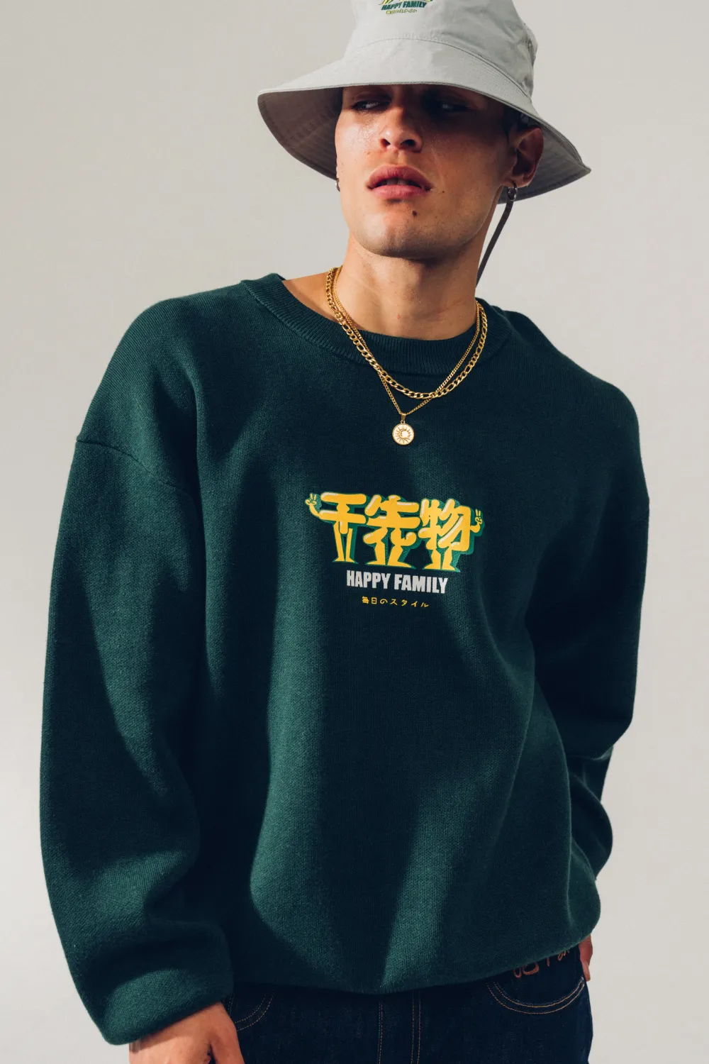 A Thousand Futures 'Happy Family' Knit Sweater - Forest Green