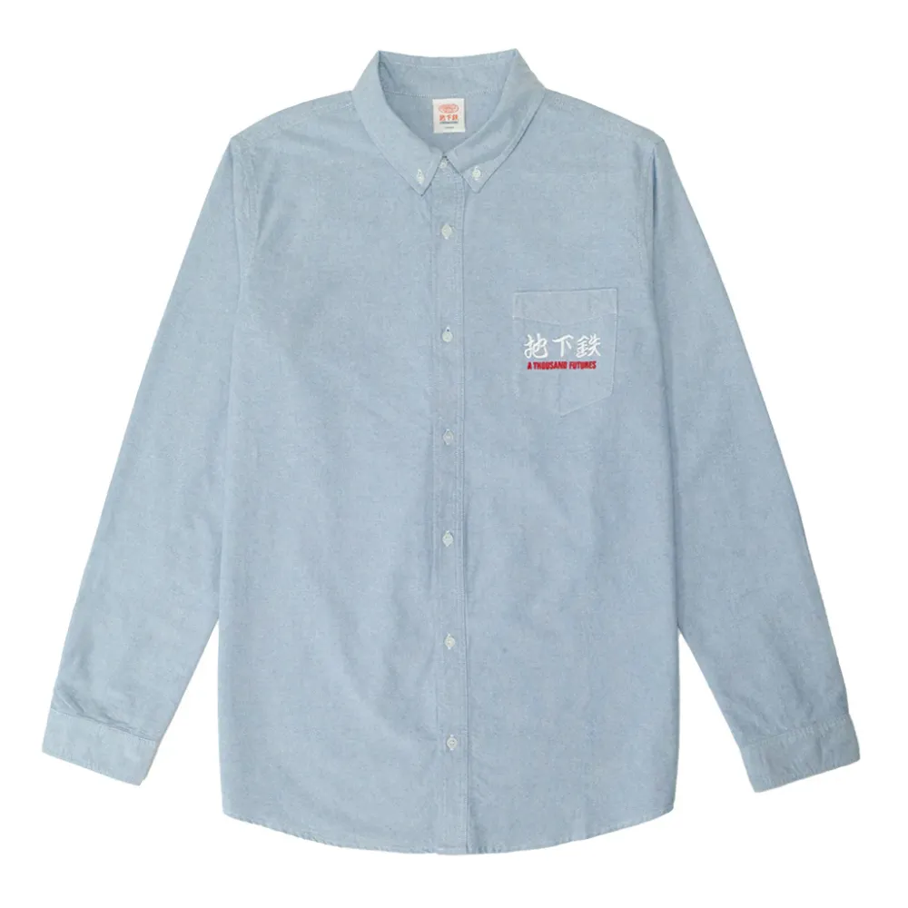 A Thousand Futures 'Logo' Cotton Oxford Shirt - Classic Blue