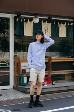 A Thousand Futures 'Logo' Cotton Oxford Shirt - Classic Blue