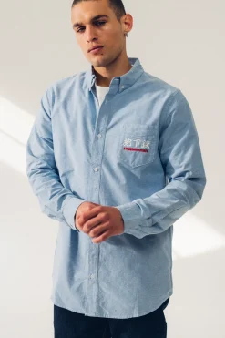 A Thousand Futures 'Logo' Cotton Oxford Shirt - Classic Blue