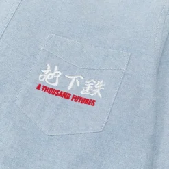 A Thousand Futures 'Logo' Cotton Oxford Shirt - Classic Blue