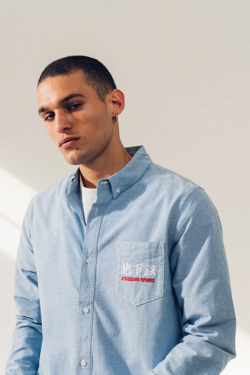A Thousand Futures 'Logo' Cotton Oxford Shirt - Classic Blue