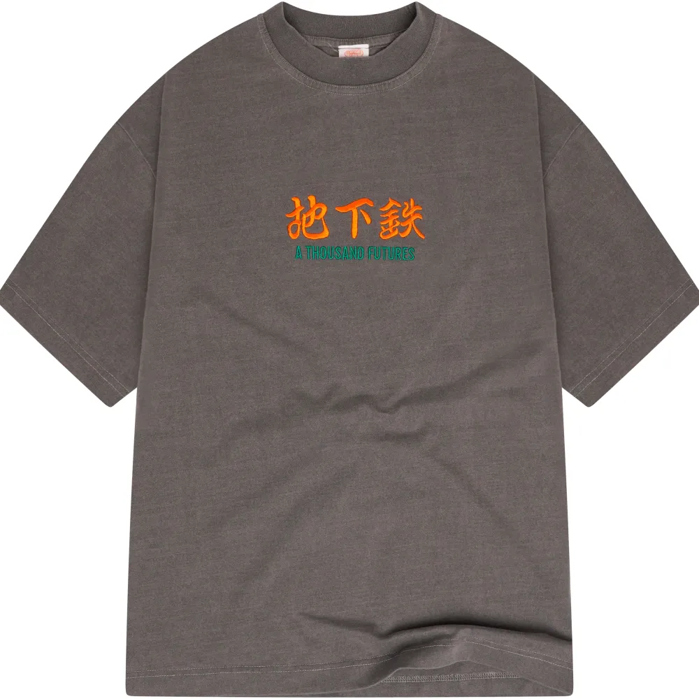 A Thousand Futures 'Logo' Embroidered Vintage Washed Tee - Charcoal