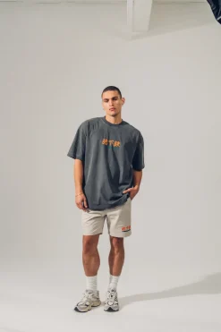 A Thousand Futures 'Logo' Embroidered Vintage Washed Tee - Charcoal