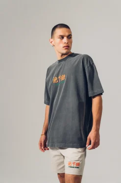 A Thousand Futures 'Logo' Embroidered Vintage Washed Tee - Charcoal