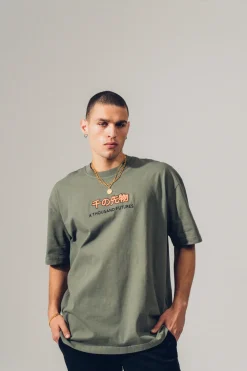 A Thousand Futures 'Logo' Embroidered Tee - Khaki