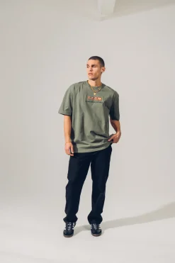 A Thousand Futures 'Logo' Embroidered Tee - Khaki