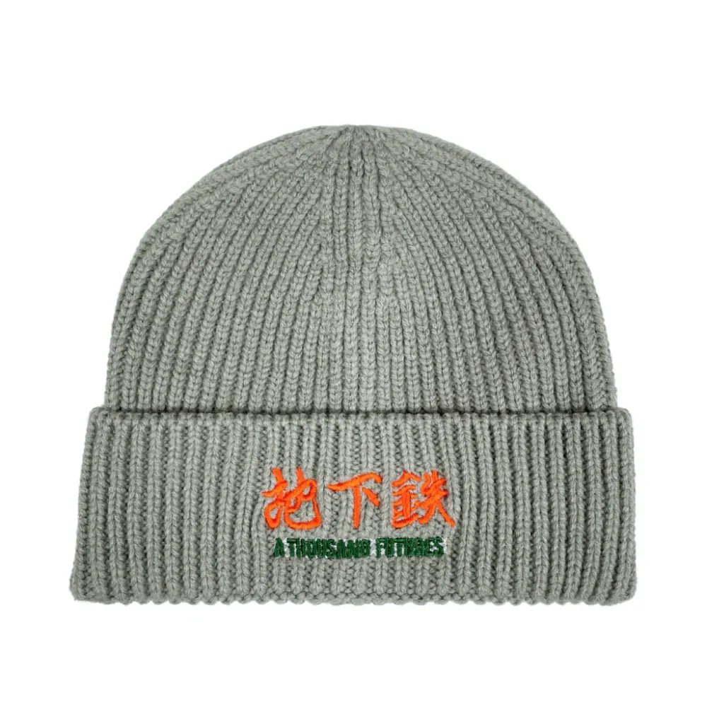 A Thousand Futures 'Logo' Ribbed Beanie - Light Grey