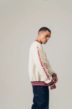 A Thousand Futures 'Ritual' Knit Zip Bomber - Beige