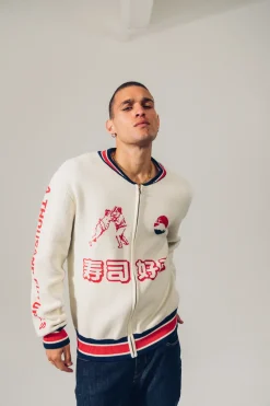 A Thousand Futures 'Ritual' Knit Zip Bomber - Beige