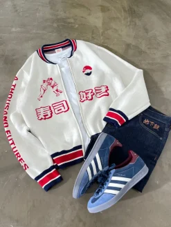 A Thousand Futures 'Ritual' Knit Zip Bomber - Beige