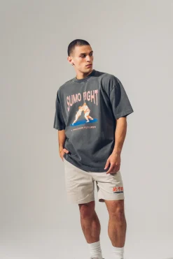 A Thousand Futures 'Sumo Fight' Vintage Washed Tee - Charcoal