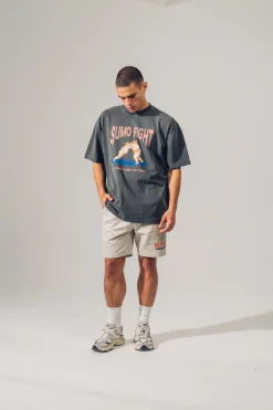 A Thousand Futures 'Sumo Fight' Vintage Washed Tee - Charcoal