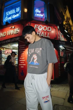 A Thousand Futures 'Sumo Fight' Vintage Washed Tee - Charcoal