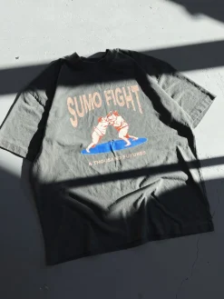 A Thousand Futures 'Sumo Fight' Vintage Washed Tee - Charcoal