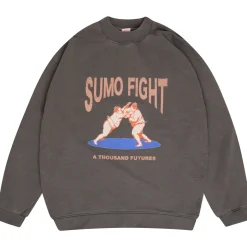 A Thousand Futures 'Sumo Fight' Vintage Washed Sweater - Charcoal