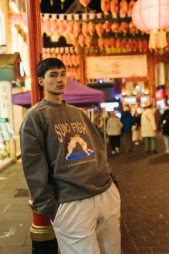 A Thousand Futures 'Sumo Fight' Vintage Washed Sweater - Charcoal