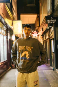 A Thousand Futures 'Sumo Fight' Vintage Washed Sweater - Charcoal