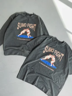 A Thousand Futures 'Sumo Fight' Vintage Washed Sweater - Charcoal