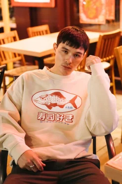 A Thousand Futures 'Sushi Lover' Vintage Washed Sweater - Sand
