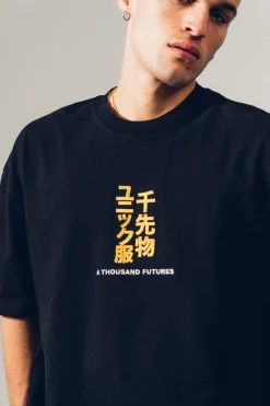 A Thousand Futures 'Tokyo' Embroidered Tee - Black