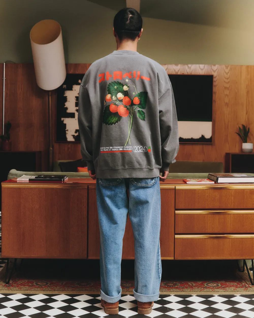 A Thousand Futures x GK 'Strawberry' Vintage Washed Sweater - Charcoal