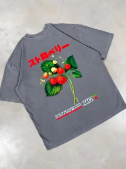 A Thousand Futures x GK 'Strawberry' Vintage Washed Tee - Charcoal