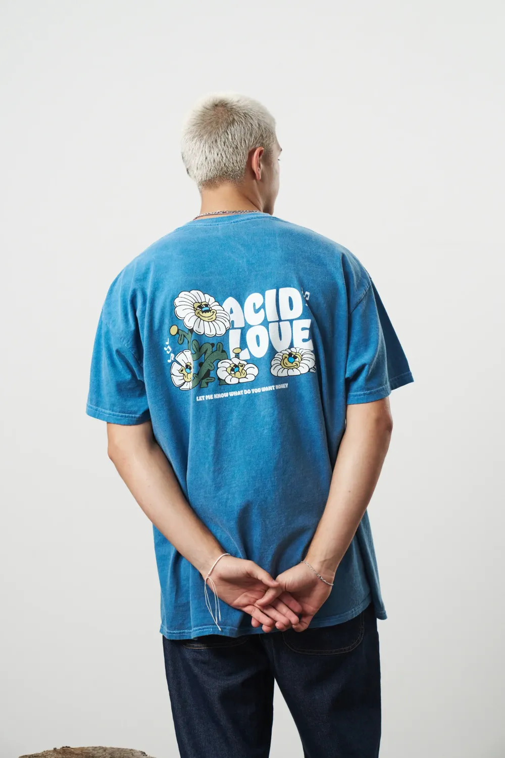 ACID LOVE 'Daisy' Vintage Washed Tee - Ocean Blue