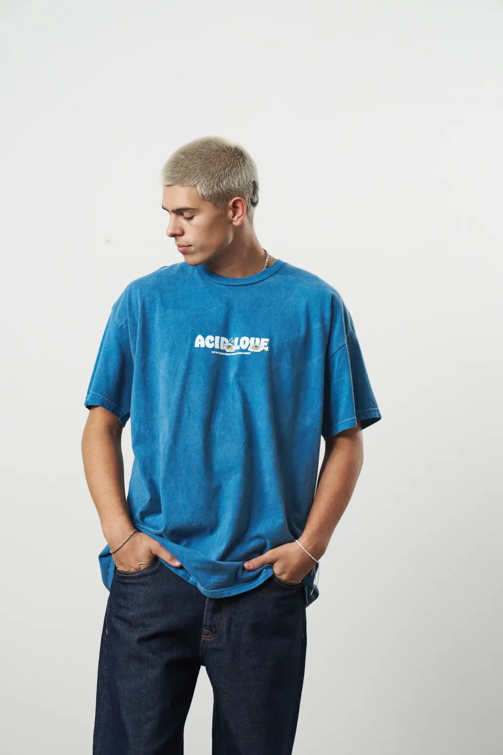 ACID LOVE 'Daisy' Vintage Washed Tee - Ocean Blue