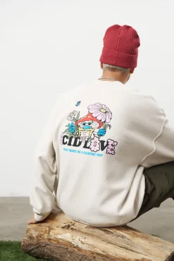 ACID LOVE 'Mushroom' Vintage Washed Sweater - Cream