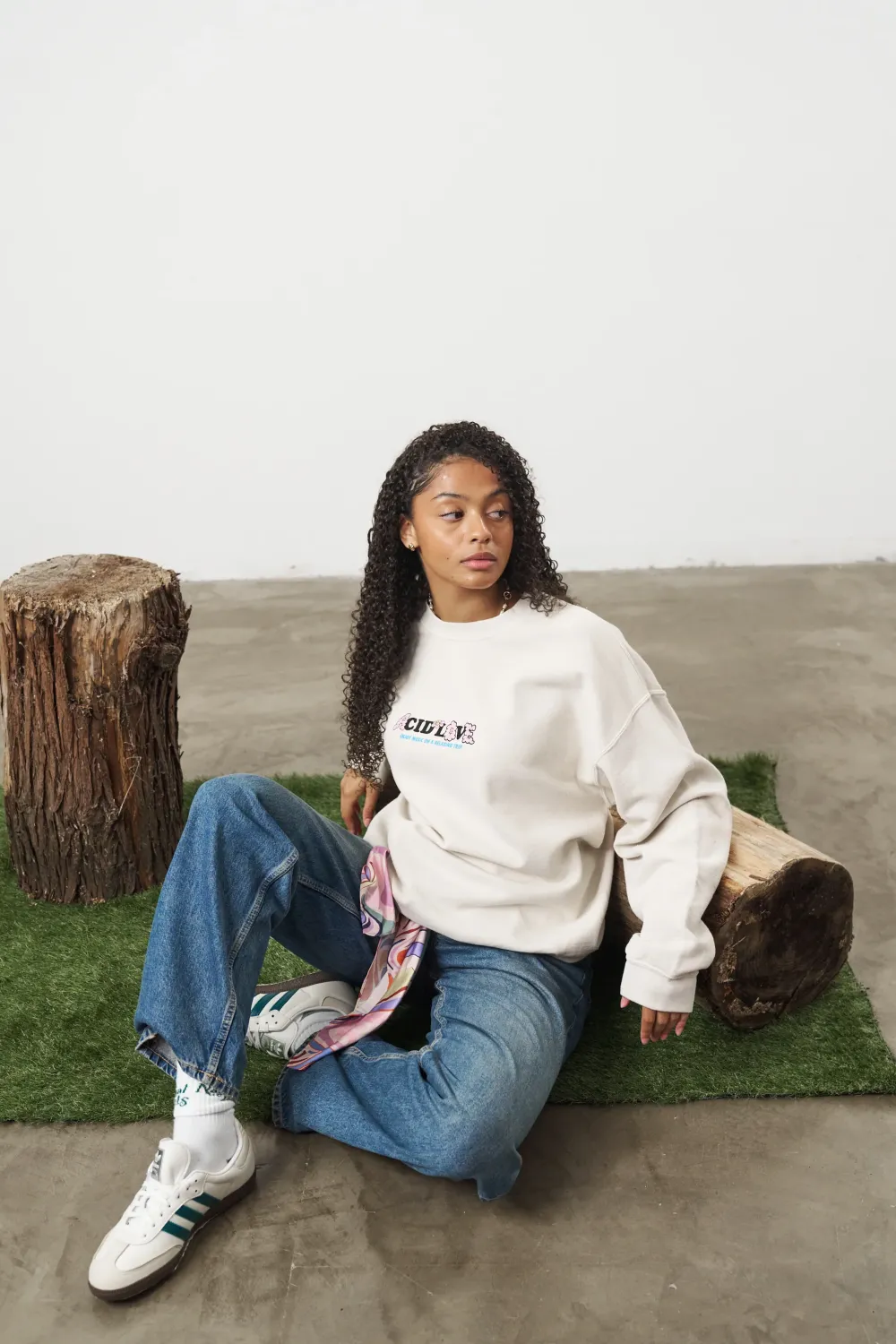 ACID LOVE 'Mushroom' Vintage Washed Sweater - Cream