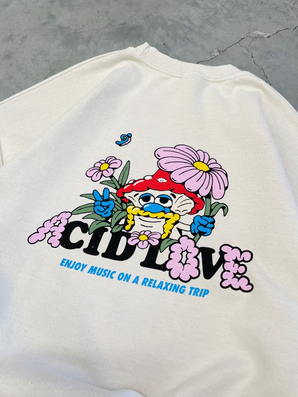 ACID LOVE 'Mushroom' Vintage Washed Sweater - Cream