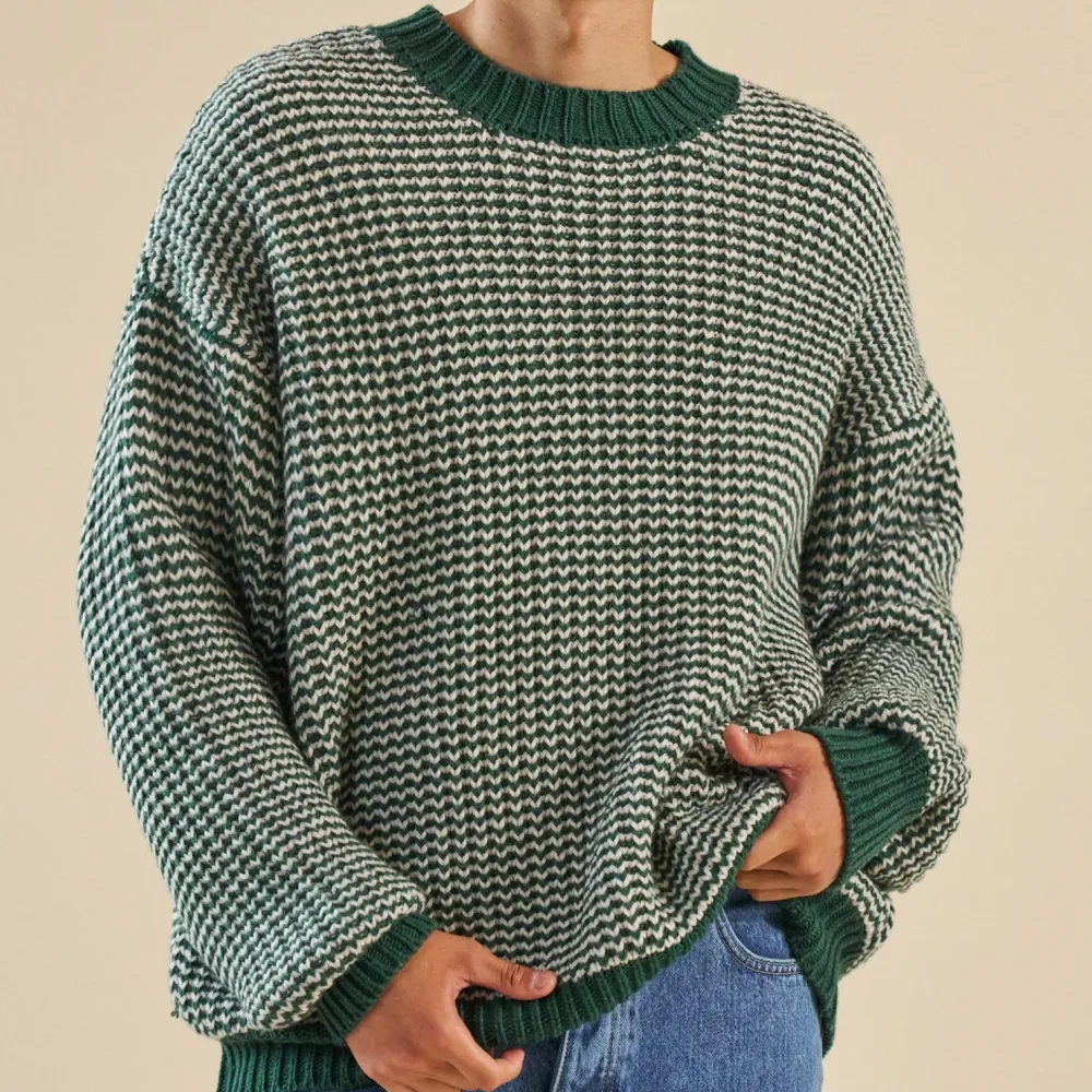 bound Green Stripe Chunky Knit Rib Oversized Sweater