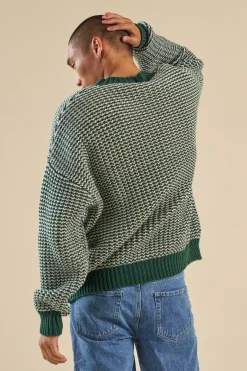 bound Green Stripe Chunky Knit Rib Oversized Sweater