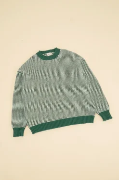 bound Green Stripe Chunky Knit Rib Oversized Sweater