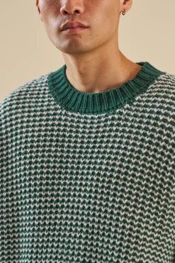 bound Green Stripe Chunky Knit Rib Oversized Sweater