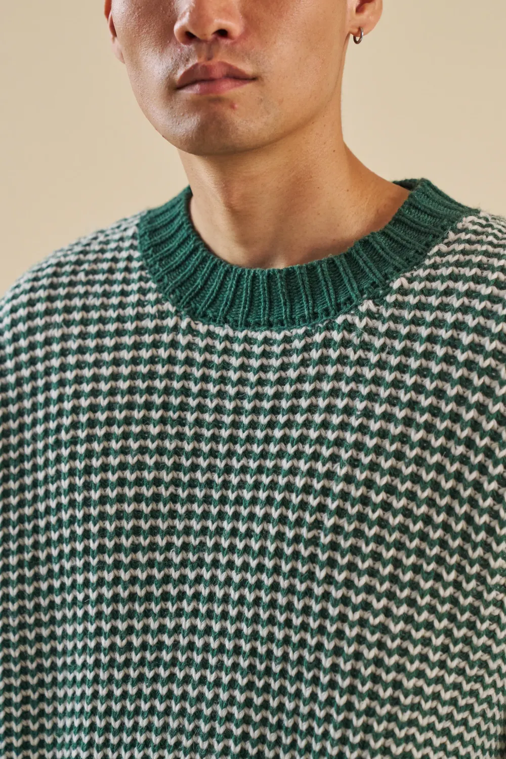 bound Green Stripe Chunky Knit Rib Oversized Sweater