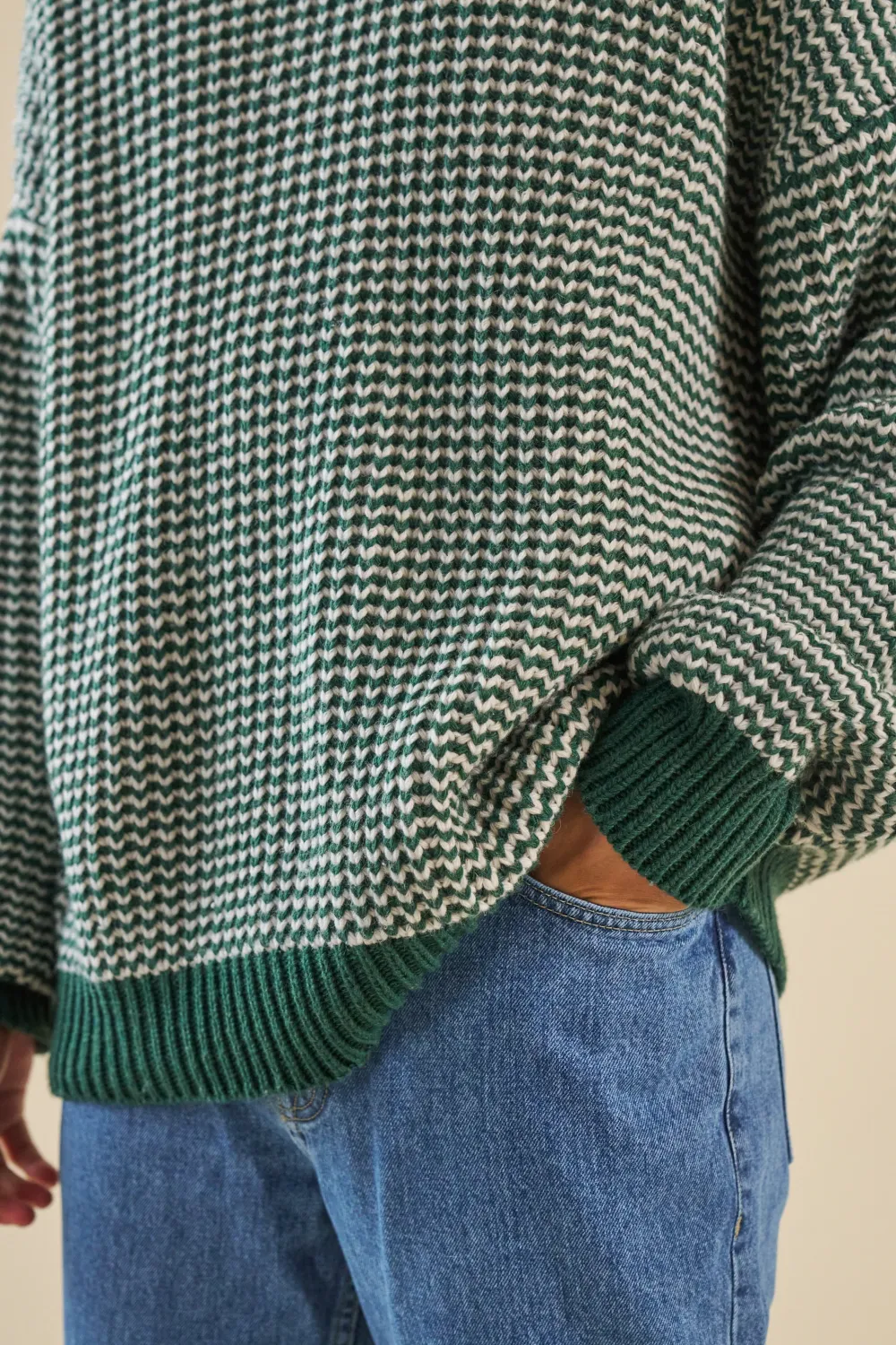 bound Green Stripe Chunky Knit Rib Oversized Sweater