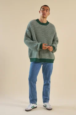 bound Green Stripe Chunky Knit Rib Oversized Sweater