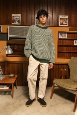 bound Green Stripe Chunky Knit Rib Oversized Sweater
