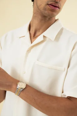 bound Heavy Cuban Textured SS Shirt - Cream
