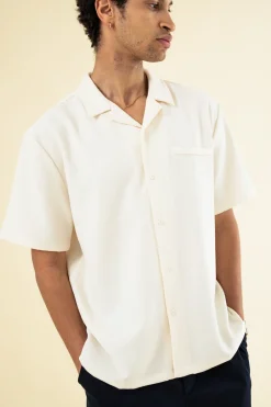 bound Heavy Cuban Textured SS Shirt - Cream