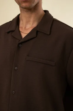 bound Heavy Cuban Textured SS Shirt - Cocoa Brown