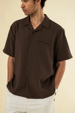 bound Heavy Cuban Textured SS Shirt - Cocoa Brown