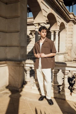 bound Heavy Cuban Textured SS Shirt - Cocoa Brown