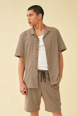 bound 'Mocha Dogtooth' SS Cuban Shirt