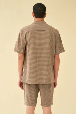 bound 'Mocha Dogtooth' SS Cuban Shirt