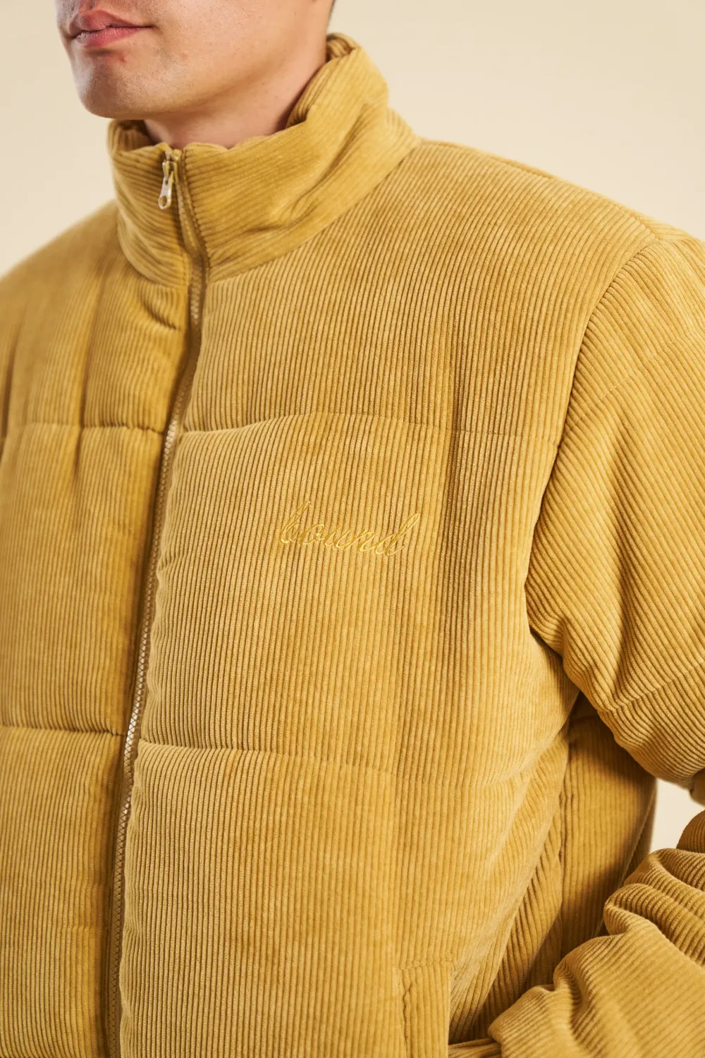 bound Mustard Cord Puffer Coat