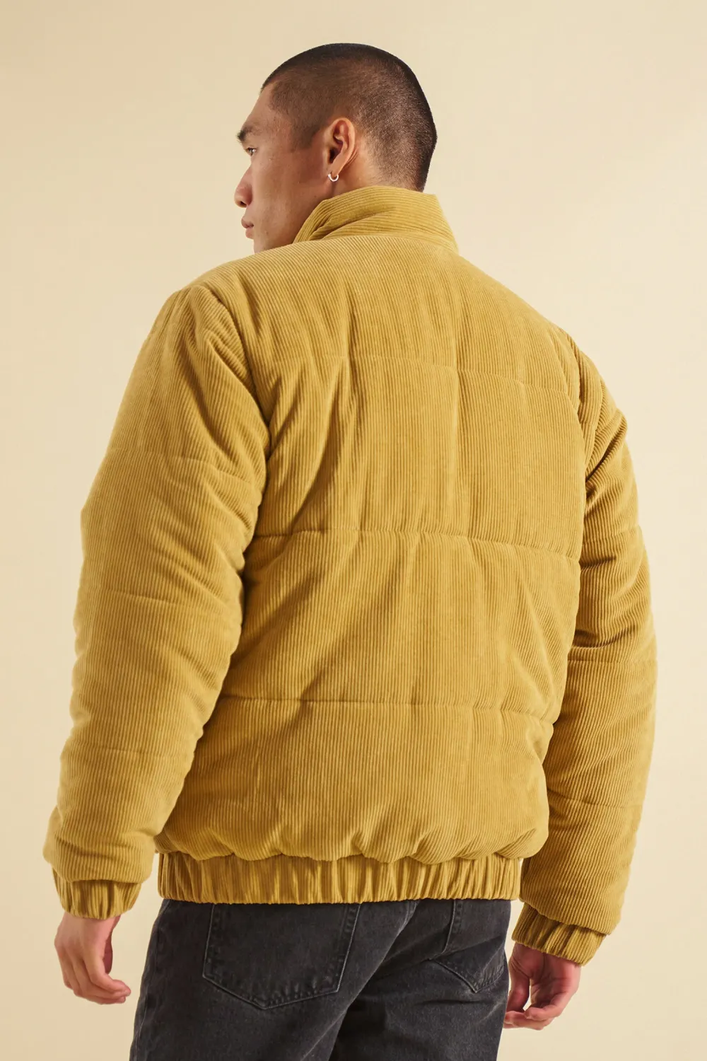 bound Mustard Cord Puffer Coat